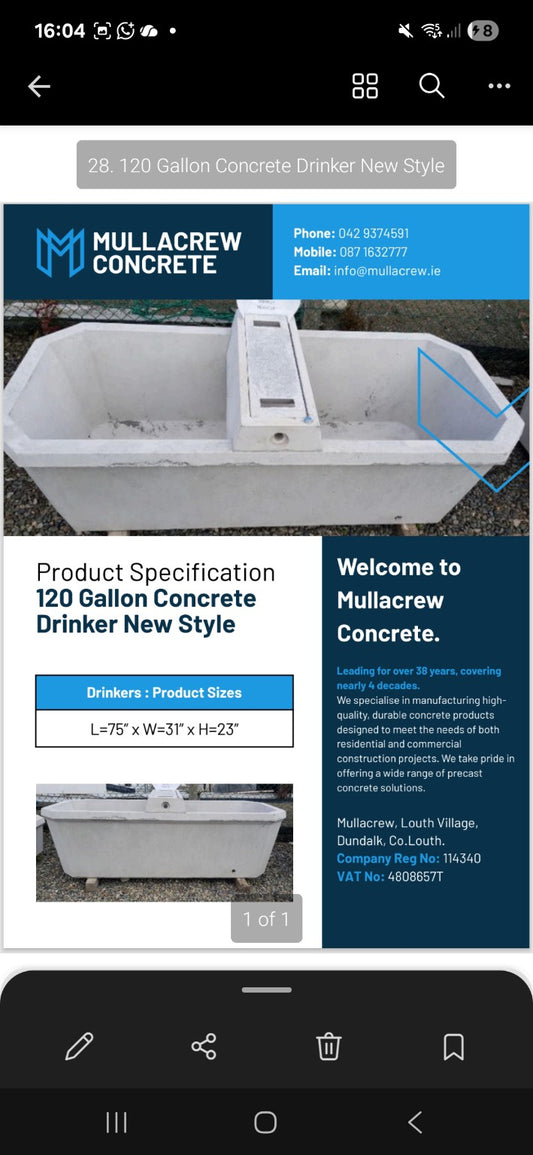 Mullacrew 120 Gallon Concrete Drinker – New St