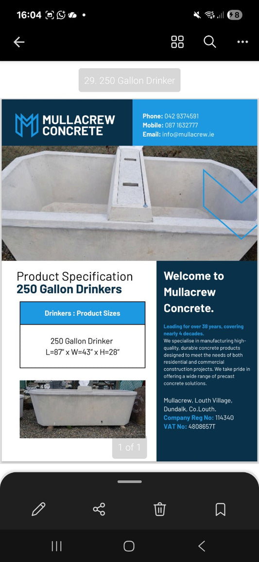 Mullacrew 250 Gallon Concrete Drinker